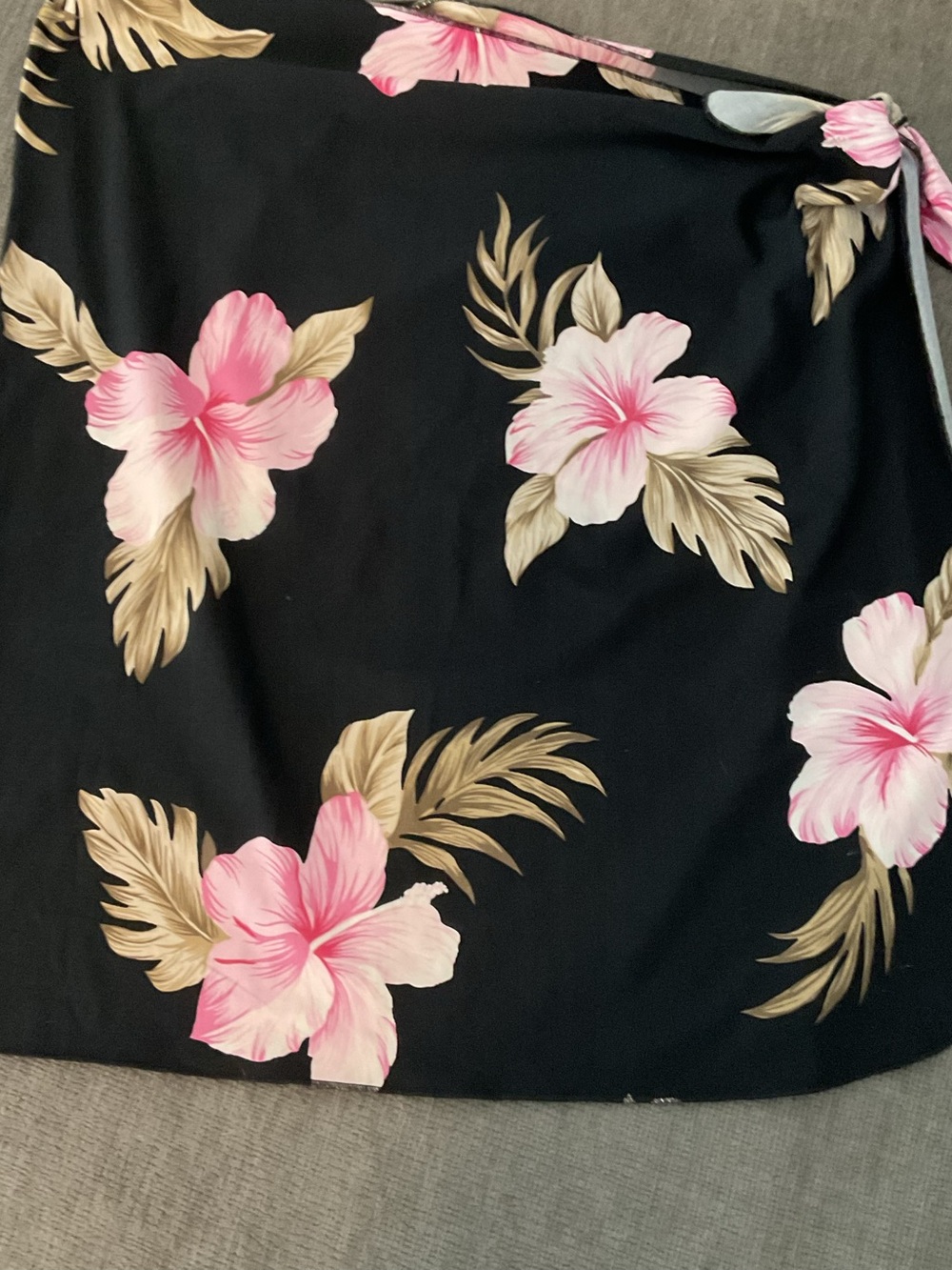 Black Floral Wrap Sarong with Pink Hibiscus Motif